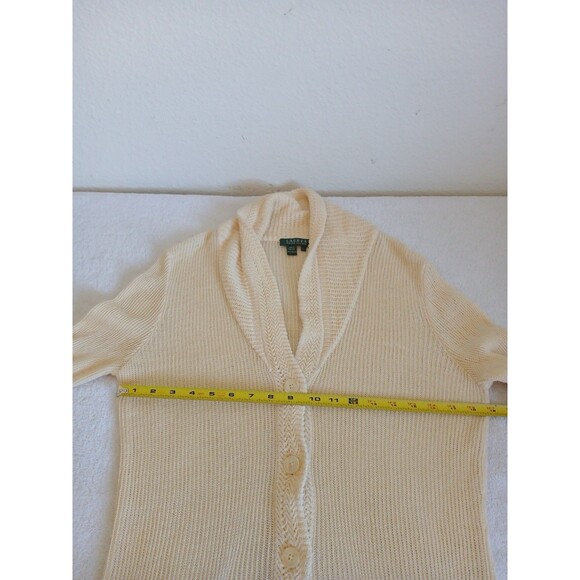 RALPH LAUREN Womens Cardigan Sweater L 100% Linen Creme Button Down  Bohemian - Picture 12 of 16